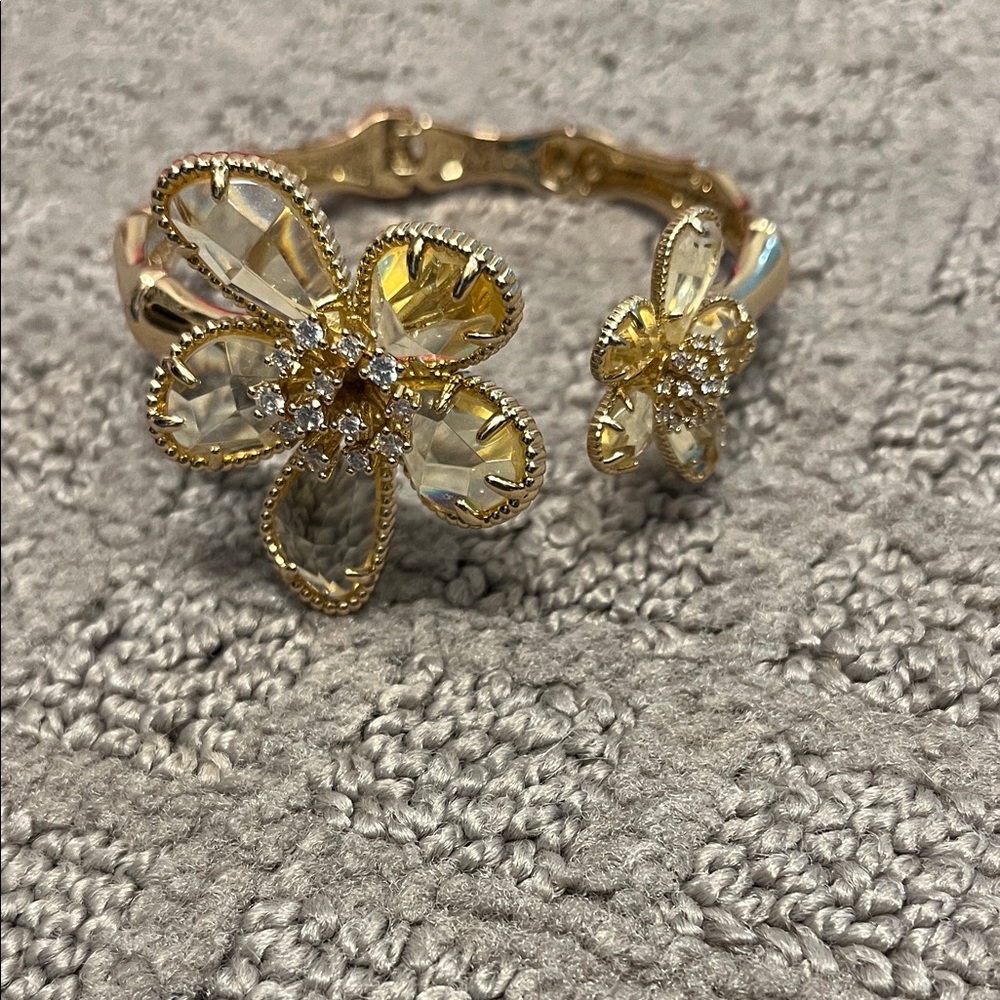 Lilly Pulitzer Gold Floral Crystal Open Cuff Bracelet